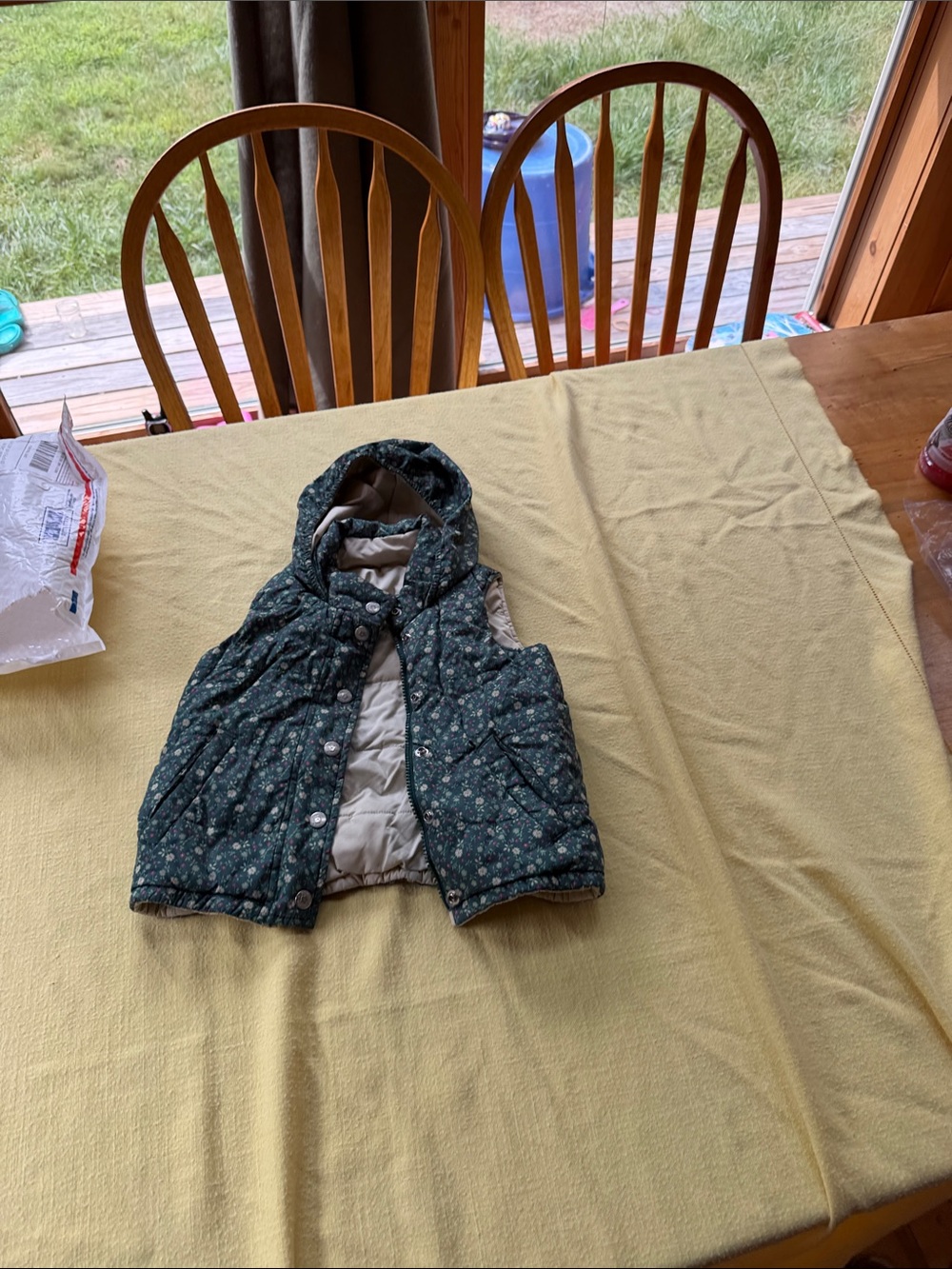 GAP Dark Green Floral Hooded Puffer Vest